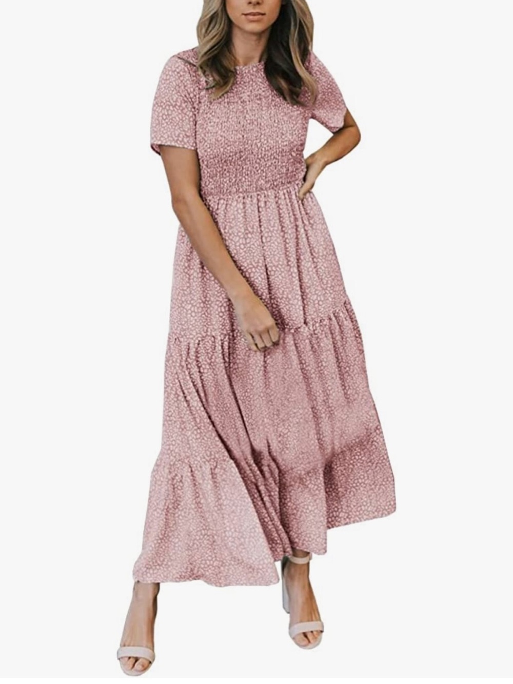 Smocked Bodice Tiered Maxi Dress - Pink